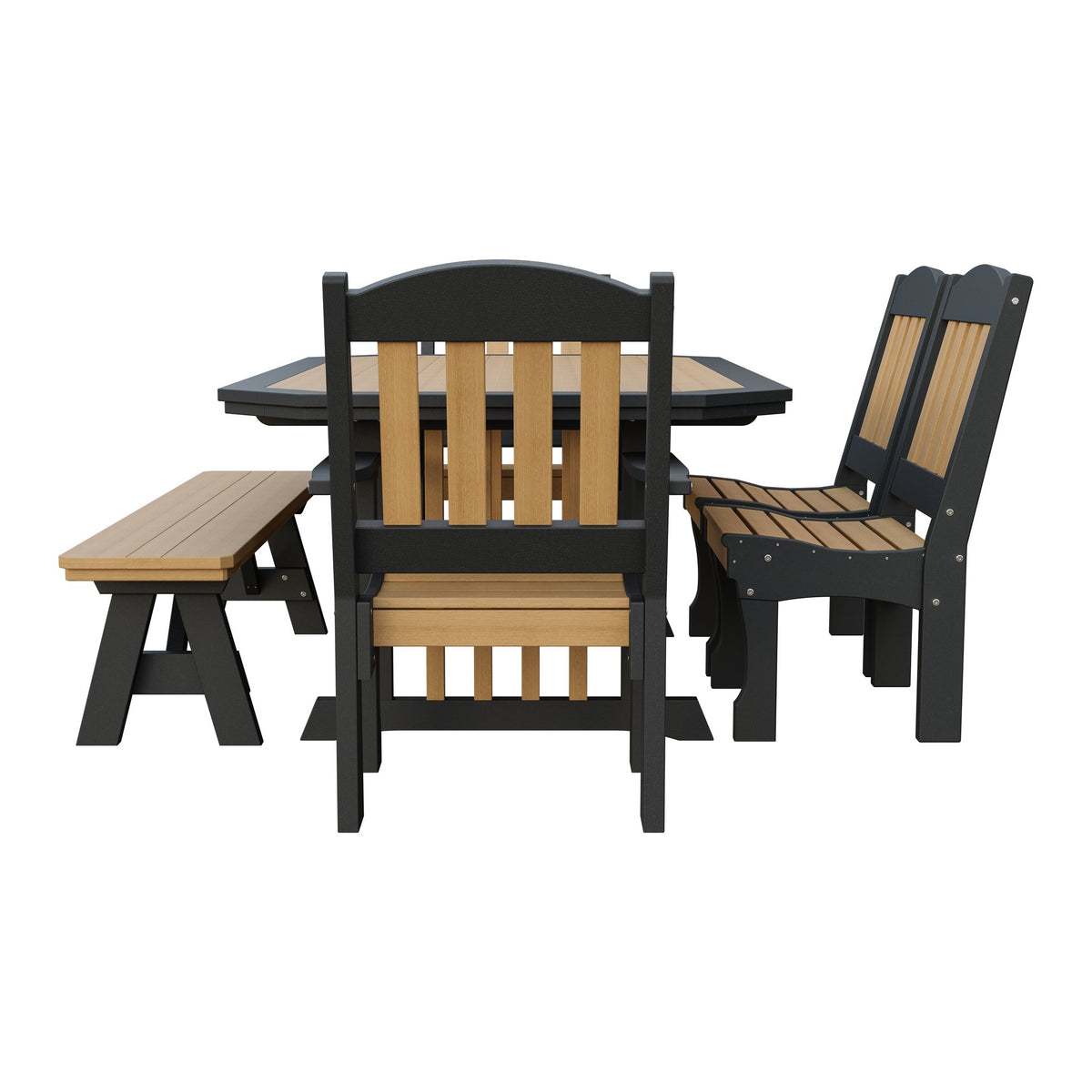 Amish Spanish Garden 6pc Patio Dining Set: Table, 4 Chairs & Bench