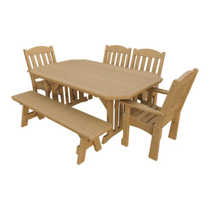 Amish Spanish Garden 6pc Patio Dining Set: Table, 4 Chairs & Bench in Natural Teak