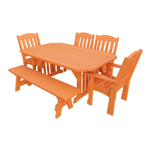 Amish Spanish Garden 6pc Patio Dining Set: Table, 4 Chairs & Bench in Bright Orange