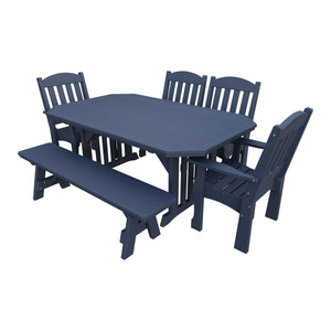 Amish Spanish Garden 6pc Patio Dining Set: Table, 4 Chairs & Bench in Patriot Blue