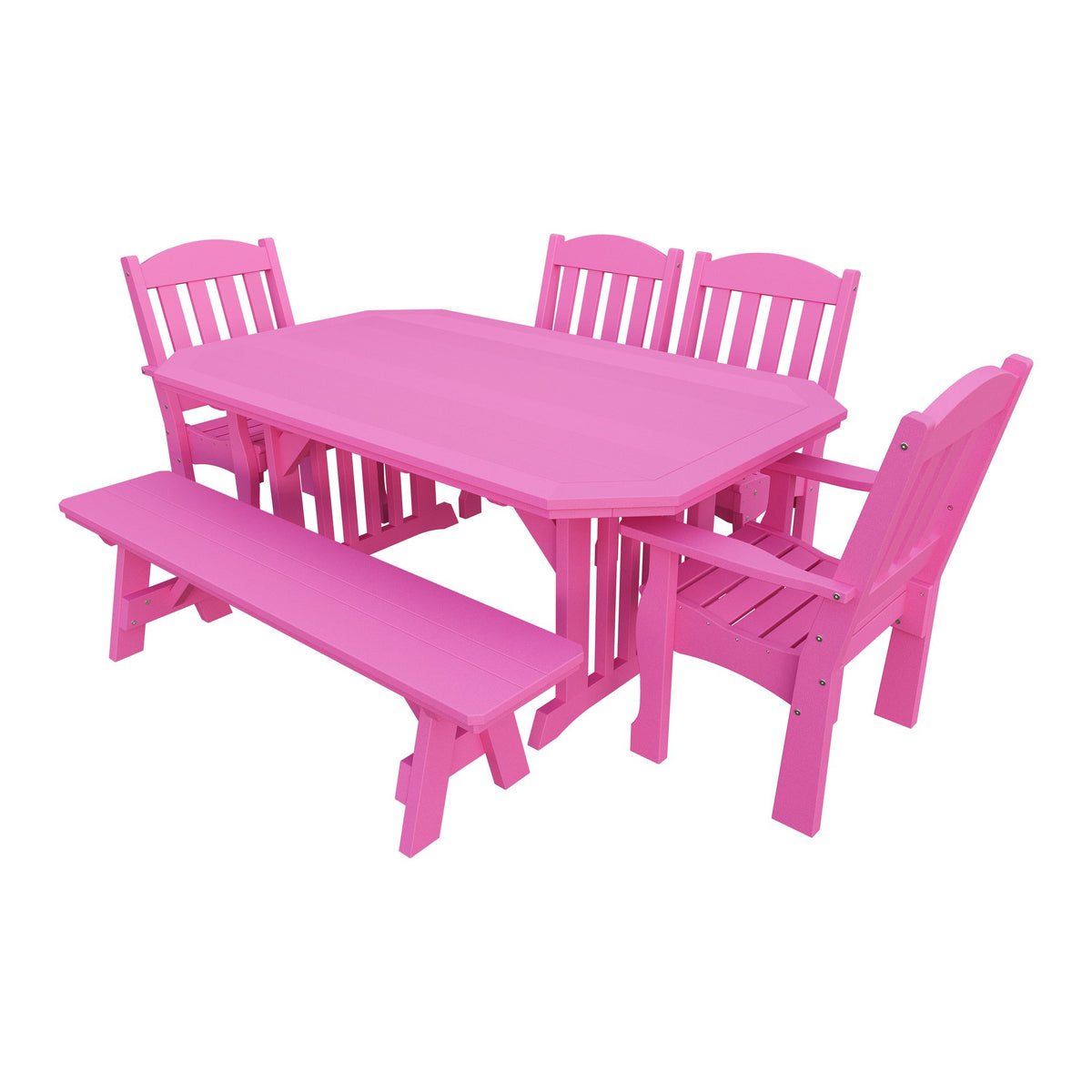 Amish Spanish Garden 6pc Patio Dining Set: Table, 4 Chairs & Bench in Pink