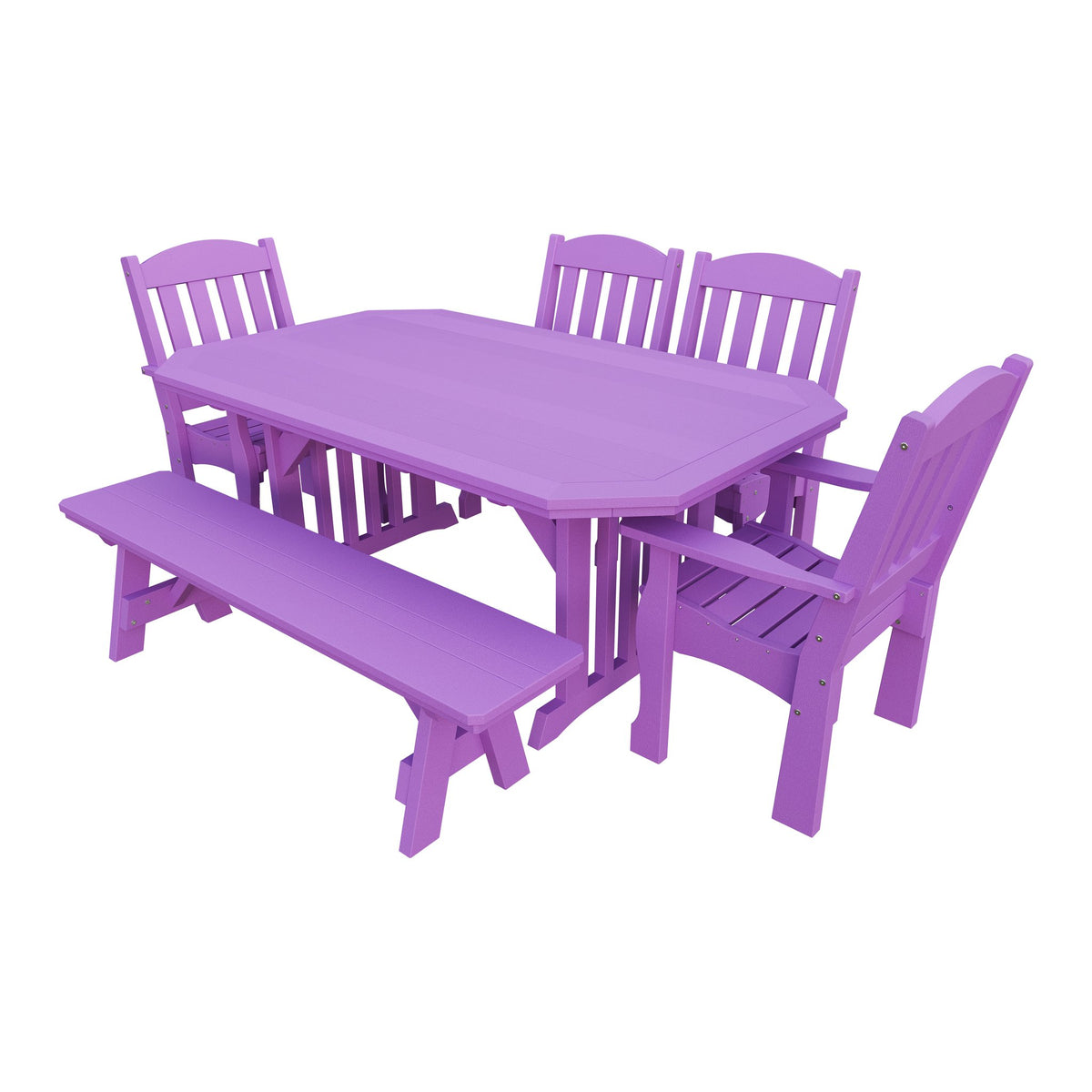 Amish Spanish Garden 6pc Patio Dining Set: Table, 4 Chairs & Bench in Bright Purple