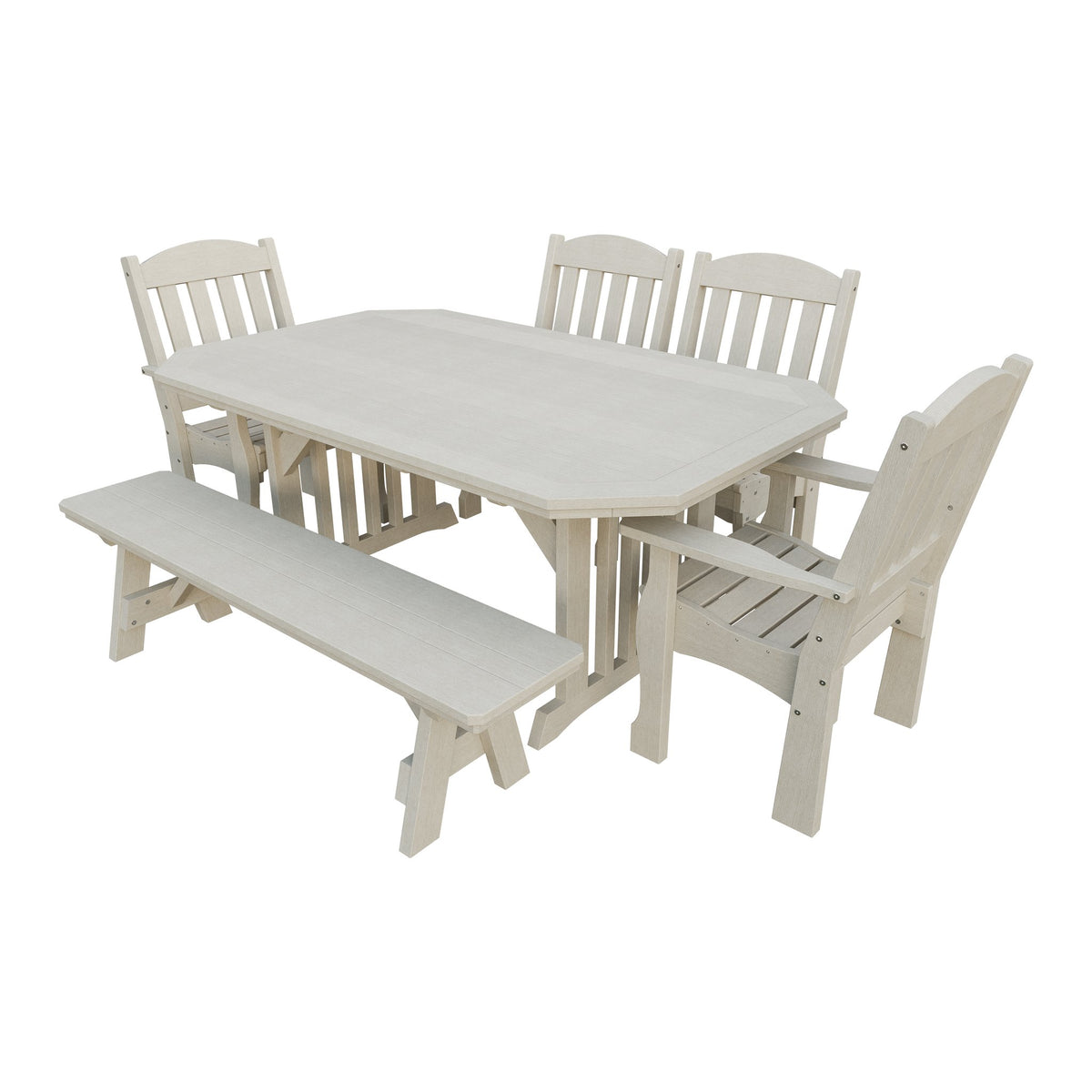 Amish Spanish Garden 6pc Patio Dining Set: Table, 4 Chairs & Bench in Seashell