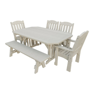 Amish Spanish Garden 6pc Patio Dining Set: Table, 4 Chairs & Bench in Seashell