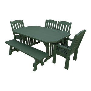 Amish Spanish Garden 6pc Patio Dining Set: Table, 4 Chairs & Bench in Turf Green