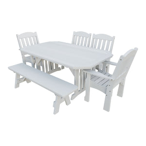 Amish Spanish Garden 6pc Patio Dining Set: Table, 4 Chairs & Bench in Bright White