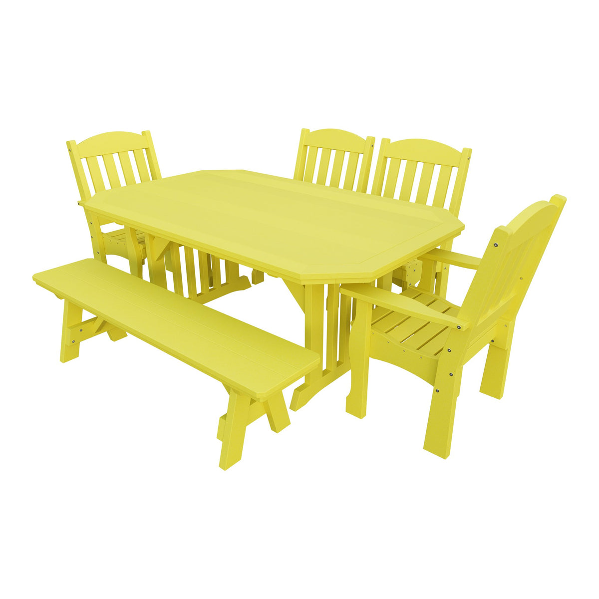 Amish Spanish Garden 6pc Patio Dining Set: Table, 4 Chairs & Bench in Lemon Yellow