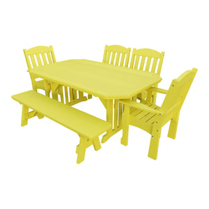 Amish Spanish Garden 6pc Patio Dining Set: Table, 4 Chairs & Bench in Lemon Yellow