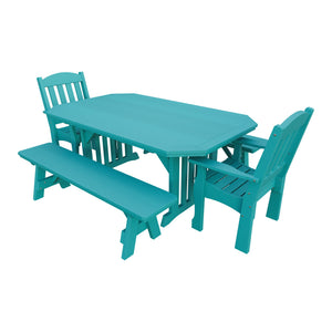 Amish Spanish Garden 5-Piece Patio Dining Set: Table, 2 Armchairs & 2 Benches in Aruba Blue