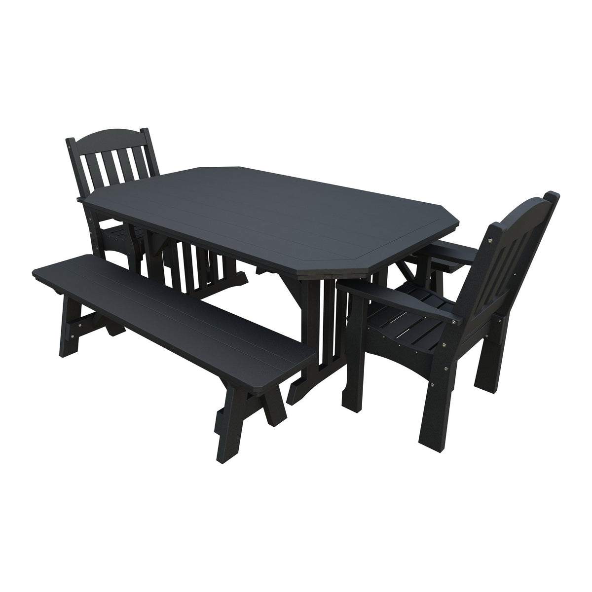 Amish Spanish Garden 5-Piece Patio Dining Set: Table, 2 Armchairs & 2 Benches in Black
