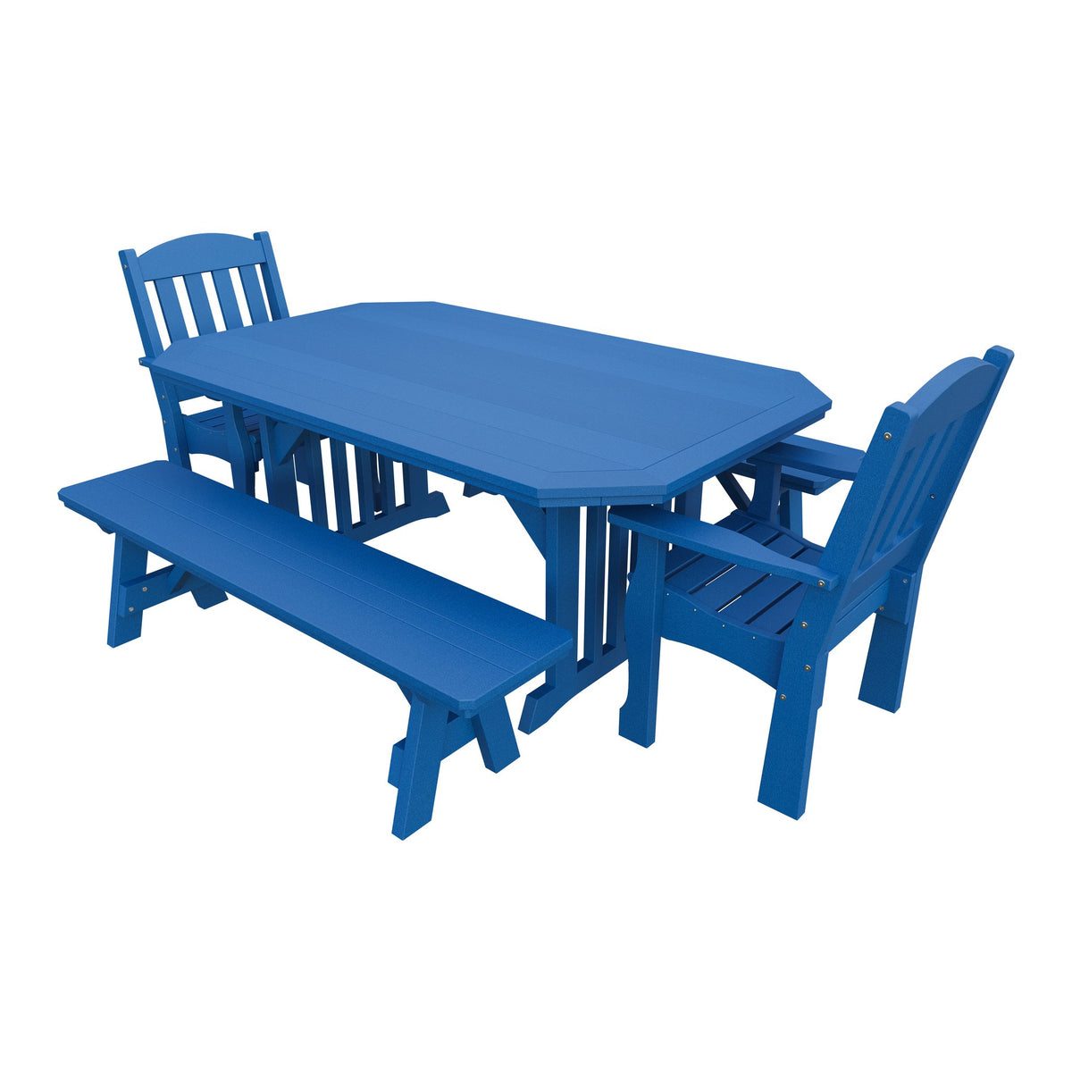 Amish Spanish Garden 5-Piece Patio Dining Set: Table, 2 Armchairs & 2 Benches in Blue