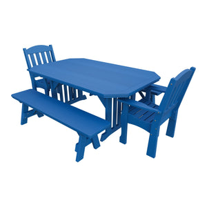 Amish Spanish Garden 5-Piece Patio Dining Set: Table, 2 Armchairs & 2 Benches in Blue