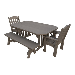 Amish Spanish Garden 5-Piece Patio Dining Set: Table, 2 Armchairs & 2 Benches in Brazilian Walnut
