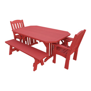 Amish Spanish Garden 5-Piece Patio Dining Set: Table, 2 Armchairs & 2 Benches in Cardinal Red