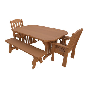 Amish Spanish Garden 5-Piece Patio Dining Set: Table, 2 Armchairs & 2 Benches in Cedar