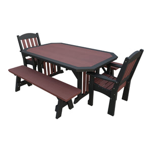 Amish Spanish Garden 5-Piece Patio Dining Set: Table, 2 Armchairs & 2 Benches in Cherrywood & Black