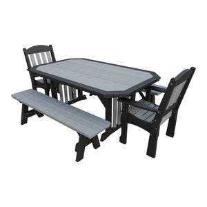Amish Spanish Garden 5-Piece Patio Dining Set: Table, 2 Armchairs & 2 Benches in Driftwood Gray & Black
