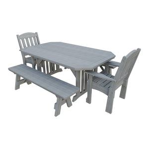 Amish Spanish Garden 5-Piece Patio Dining Set: Table, 2 Armchairs & 2 Benches in Driftwood Gray