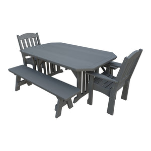 Amish Spanish Garden 5-Piece Patio Dining Set: Table, 2 Armchairs & 2 Benches in Gray