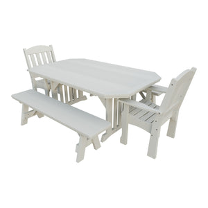 Amish Spanish Garden 5-Piece Patio Dining Set: Table, 2 Armchairs & 2 Benches in Ivory