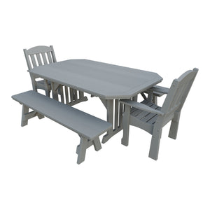 Amish Spanish Garden 5-Piece Patio Dining Set: Table, 2 Armchairs & 2 Benches in Light Gray