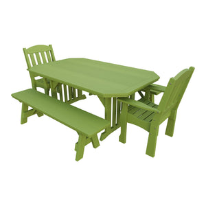 Amish Spanish Garden 5-Piece Patio Dining Set: Table, 2 Armchairs & 2 Benches in Tropical Lime Green