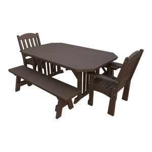 Amish Spanish Garden 5-Piece Patio Dining Set: Table, 2 Armchairs & 2 Benches in Milwaukee Brown