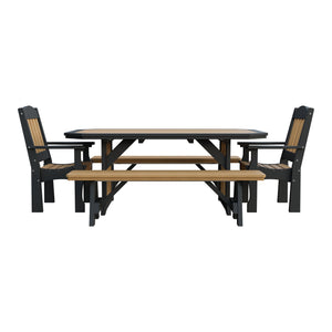 Amish Spanish Garden 5-Piece Patio Dining Set: Table, 2 Armchairs & 2 Benches