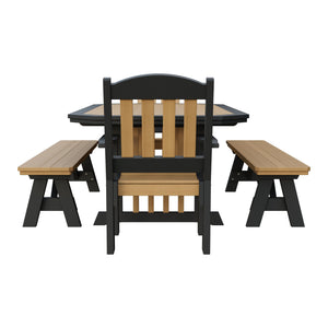Amish Spanish Garden 5-Piece Patio Dining Set: Table, 2 Armchairs & 2 Benches