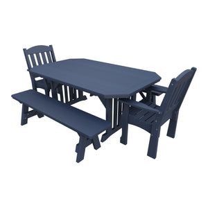 Amish Spanish Garden 5-Piece Patio Dining Set: Table, 2 Armchairs & 2 Benches in Patriot Blue