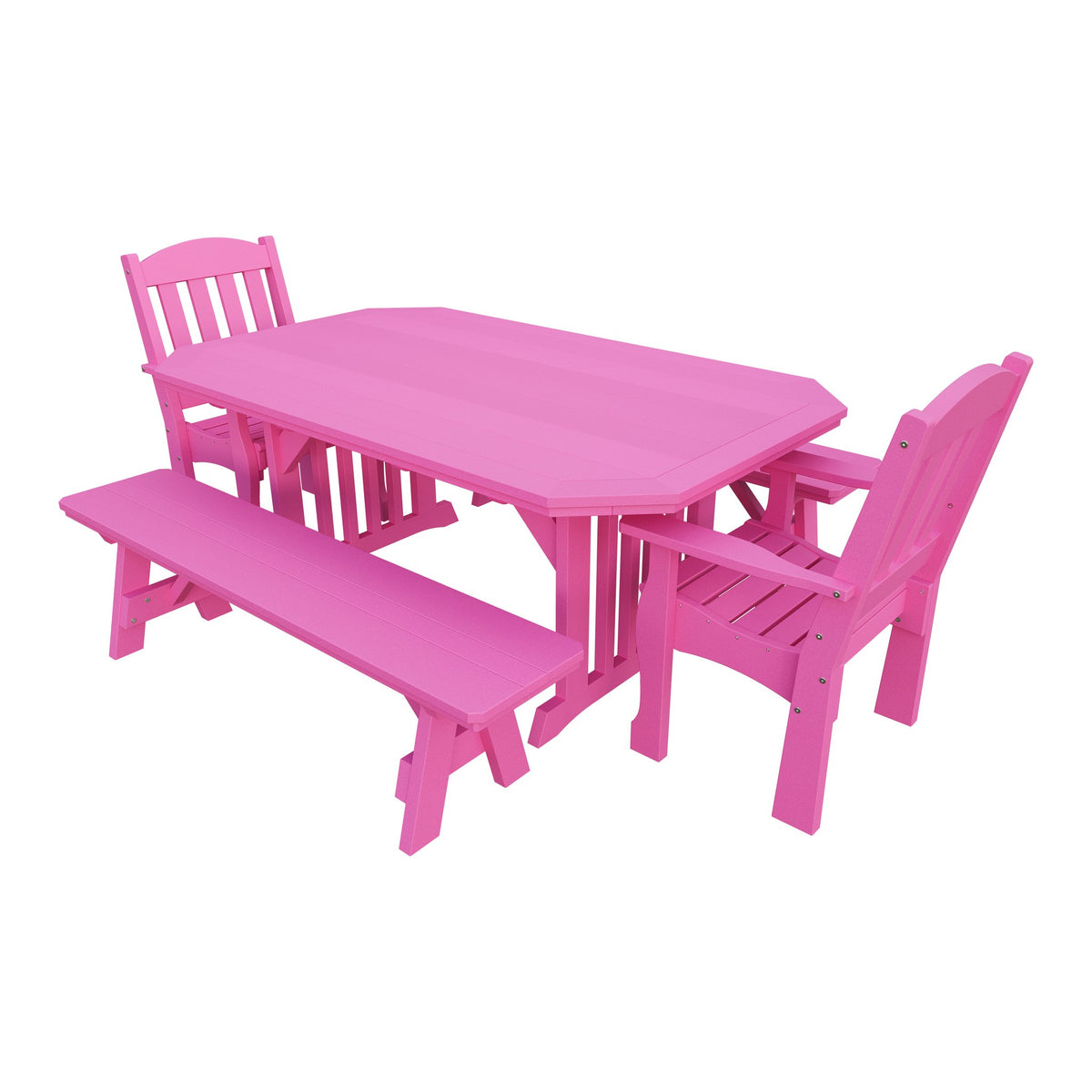 Amish Spanish Garden 5-Piece Patio Dining Set: Table, 2 Armchairs & 2 Benches in Pink