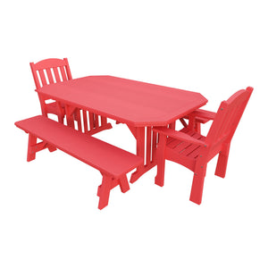 Amish Spanish Garden 5-Piece Patio Dining Set: Table, 2 Armchairs & 2 Benches in Red