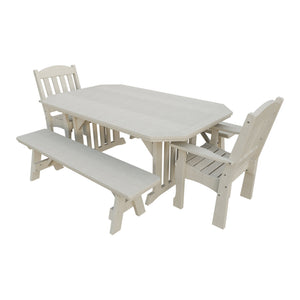 Amish Spanish Garden 5-Piece Patio Dining Set: Table, 2 Armchairs & 2 Benches in Seashell