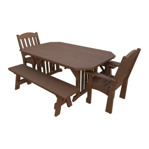 Amish Spanish Garden 5-Piece Patio Dining Set: Table, 2 Armchairs & 2 Benches in Tudor Brown
