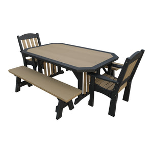 Amish Spanish Garden 5-Piece Patio Dining Set: Table, 2 Armchairs & 2 Benches in Weathered Wood & Black