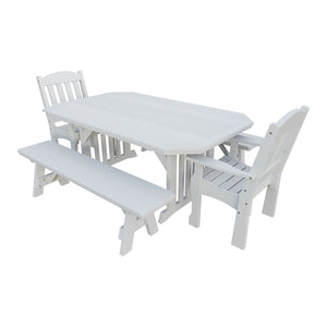 Amish Spanish Garden 5-Piece Patio Dining Set: Table, 2 Armchairs & 2 Benches in Bright White
