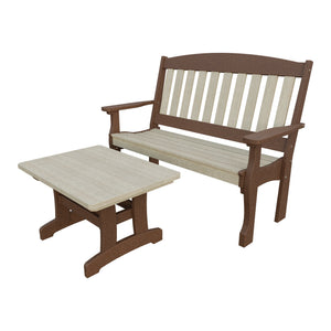 Amish Spanish Garden 2-Piece Bench Set with Rectangle Coffee Table in Birchwood & Tudor Brown