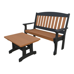 Amish Spanish Garden 2-Piece Bench Set with Rectangle Coffee Table in Cedar & Black