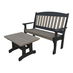 Amish Spanish Garden 2-Piece Bench Set with Rectangle Coffee Table in Coastal Gray & Black