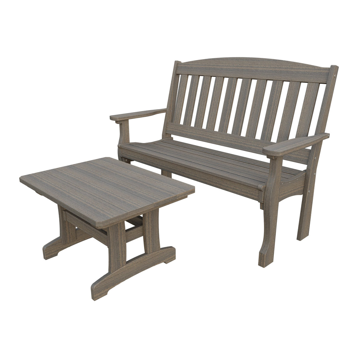 Amish Spanish Garden 2-Piece Bench Set with Rectangle Coffee Table in Coastal Gray