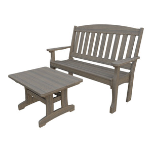 Amish Spanish Garden 2-Piece Bench Set with Rectangle Coffee Table in Coastal Gray