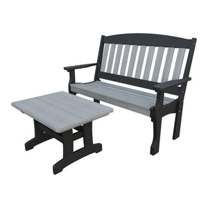 Amish Spanish Garden 2-Piece Bench Set with Rectangle Coffee Table in Driftwood Gray & Black