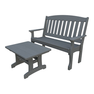Amish Spanish Garden 2-Piece Bench Set with Rectangle Coffee Table in Gray
