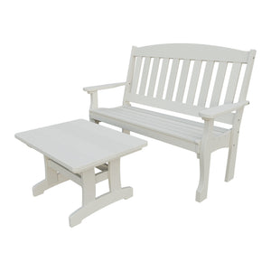 Amish Spanish Garden 2-Piece Bench Set with Rectangle Coffee Table in Ivory