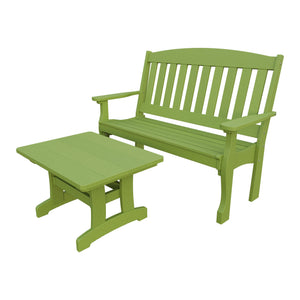 Amish Spanish Garden 2-Piece Bench Set with Rectangle Coffee Table in Tropical Lime Green