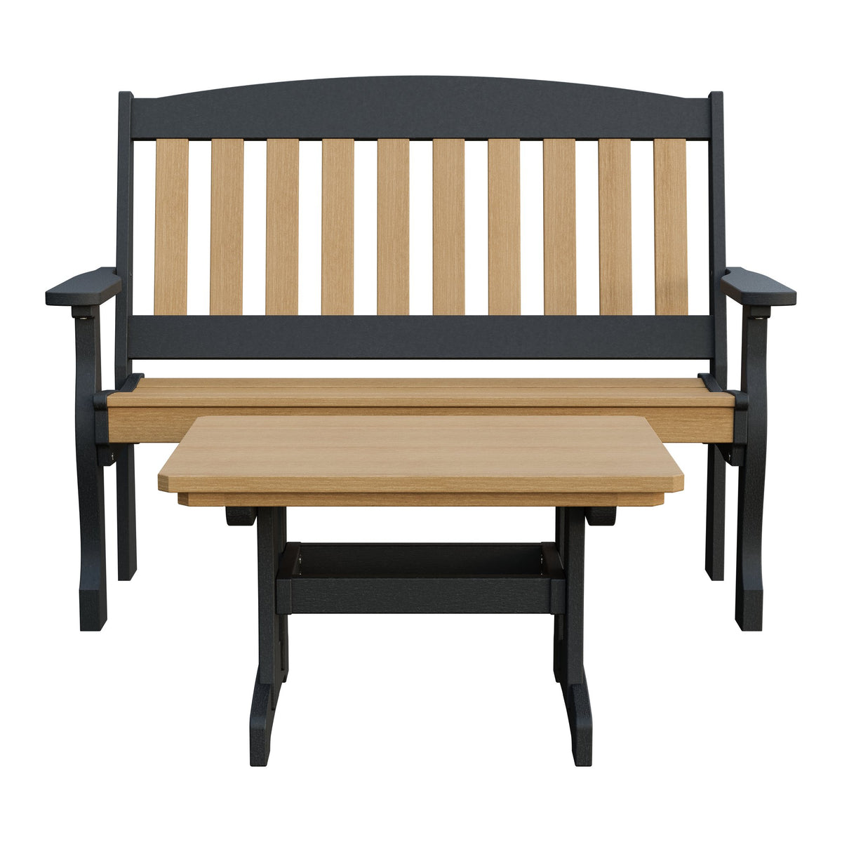 Amish Spanish Garden 2-Piece Bench Set with Rectangle Coffee Table