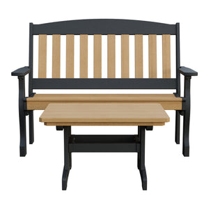 Amish Spanish Garden 2-Piece Bench Set with Rectangle Coffee Table