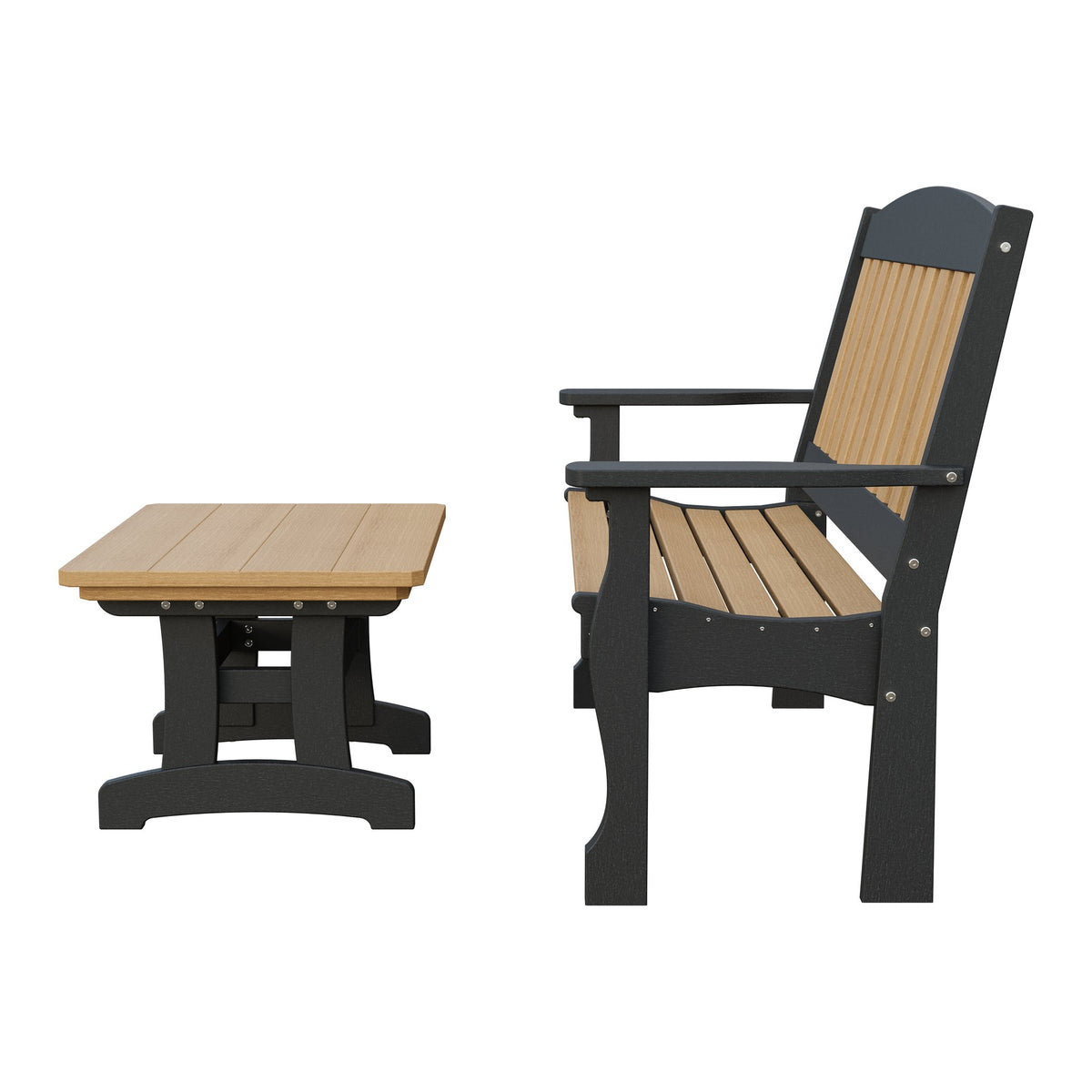 Amish Spanish Garden 2-Piece Bench Set with Rectangle Coffee Table