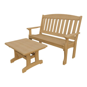 Amish Spanish Garden 2-Piece Bench Set with Rectangle Coffee Table in Natural Teak