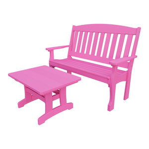 Amish Spanish Garden 2-Piece Bench Set with Rectangle Coffee Table in Pink